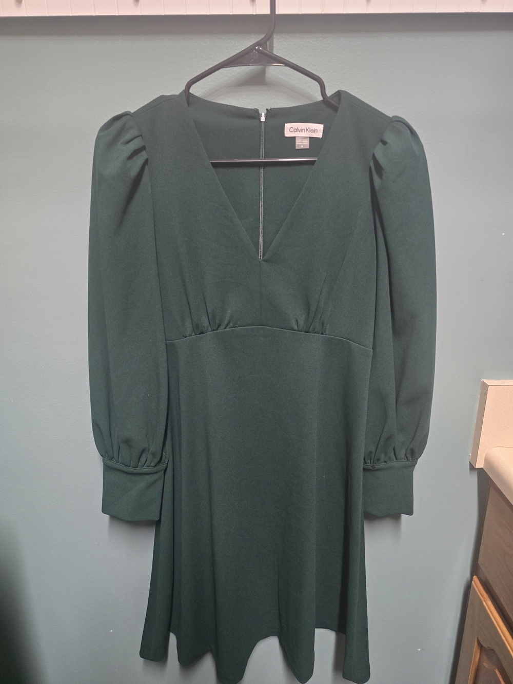 Calvin Klein Emerald Green Puff-Sleeve Fit & Flare Mini Dress - Size 4